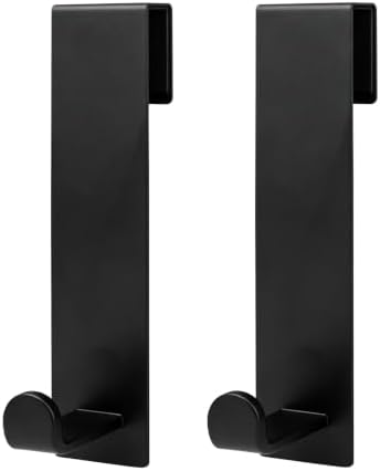 2 Pack Shower Door Hooks, 7 Inch Extended Over Door Towel Hooks for Bathroom Frameless Glass Shower Door, No Drill Stainless Steel Heavy Duty L Shape Hooks (Black, Fits 3/8" Thick Door) by Unknown