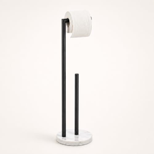 Marble Toilet Paper Holder Stand -Matte Black, Freestanding with Storage, Floor Stand, Silver Toilet Roll Holder, Standing Paper Towel Holder by KUUBTH