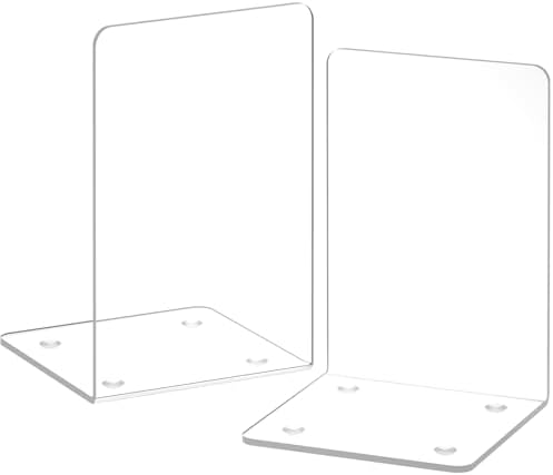 Acrylic Bookends 2 Pieces, VFINE Book Ends for Shelves, Clear Bookends for Shelves Decor Book Ends for Desktop Organizer, Book Stopper for Home Office School Supplies, 7 * 4.8 * 4.75 inch by VFINE