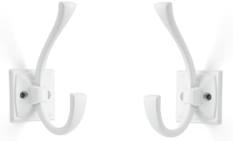 Large Wall Hooks 2 Pack White Coat Hooks Hardware Towel Hooks for Hanging Coats 4.35 Inch Double Robe Hooks Wall Mounted with Screws for Key, Towel, Bags, Cup, Hat by cabinethardware