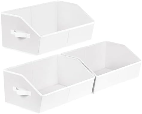 Homsorout Closet Baskets for Shelves Trapezoid - Decorative Storage Baskets with Handle, Closet Bins for Organization, Shelf Storage Bins for Clothes, Books, Home, Office, 3 pack, White by Homsorout
