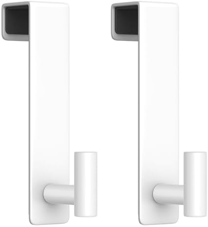 HUFEEOH 2-Pack Over The Door Hooks, Stainless Steel Door Hanger for Towels & Coats, Bathroom Towel Rack Coat Rack, Tool-Free Hooks for Hanging (White, Fits 1-3/4" Thick Door -T Shape 2 Pack) by HUFEEOH