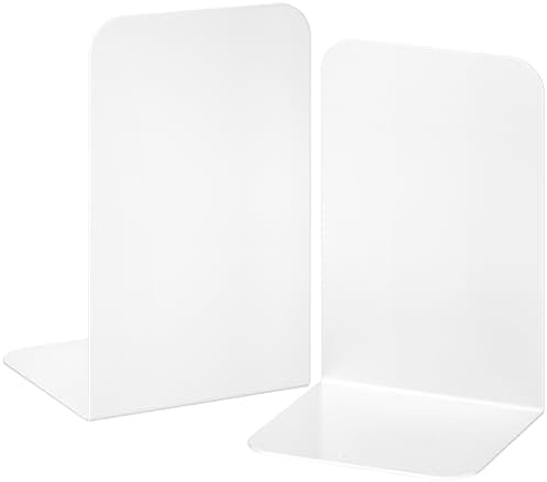 VFINE Bookends 1 Pair, White Metal Book Ends, Bookends for Shelves, Book Stopper for Heavy Books, Book Dividers for Home Office by VFINE