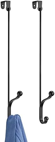 mDesign Metal Modern Over The Door Storage Organizer Rack - Hang Coats, Hoodies, Hats, Scarves, Purses, Leashes, Towels, Robes, Clothing - 17" Tall, 2 Hooks - 2 Pack - Black by mDesign