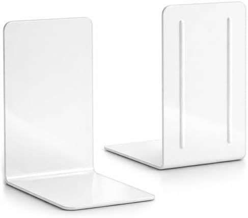 Acrimet Plastic Bookends for Bookcases, Shelves and Desktop, Plastic Book Holders (White Color) (1 Pair) by Organizingyourlife