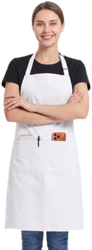 BOHARERS Kitchen Cooking Apron Unisex Adjustable chef apron with 2 pockets,1 Pack White by BOHARERS