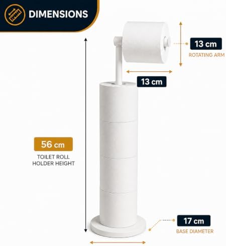 ZISH Toilet Roll Holder Free Standing - Stainless Steel Bathroom Toilet Paper Organizer and Dispenser – No Drill Toilet Roll Stand Freestanding - Up to 5 Toilet Roll Storage, White - Image 3