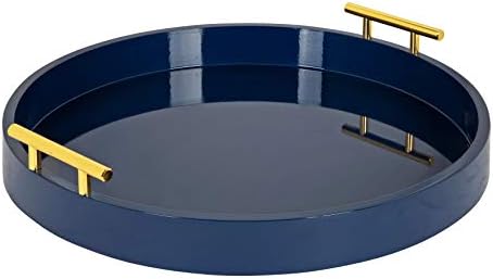 Kate and Laurel Lipton Modern Round Tray, 15.5" Diameter, Navy Blue and Gold, Decorative Accent Tray for Storage and Display by KateandLaurel