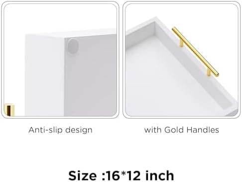 16"x12" Serving Trays with Handles, White Decorative Serving Tray, Ottoman Trays, Living Room, Bathroom, and Outdoors Decorative Trays (White) - Image 6