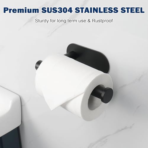 NearMoon Toilet Paper Holder Self Adhesive, Premium Thicken SUS304 Stainless Steel Rustproof Adhesive Toilet Roll Holder no Drilling for Bathroom, Kitchen, Washroom (3 Pack, Matte Black) - Image 2