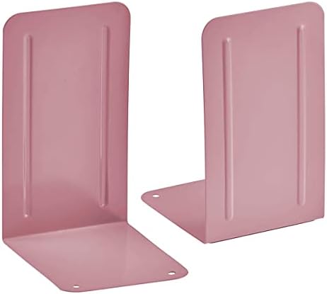 Acrimet Bookends for Shelves, Non-Skid Book Holder, Heavy Duty Book Stopper, Steel Metal Book Ends Storage for Home, Library, 6 7/8" H x 4" W x 4 1/2" D (Pink) (1 Pair / 2 Pieces) by Organizingyourlife