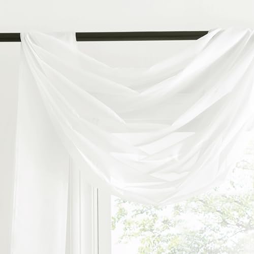 NICETOWN Sheer Textured Scarf Valances for Windows, 216" Extra Long Window Dressings for Anniversary/Wedding Design, 60" Wide, 2 Pieces, Off White - Image 3
