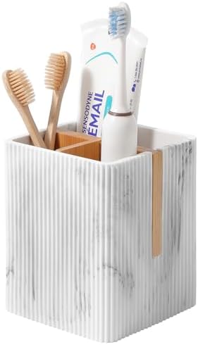 Toothbrush Holders for Bathroom, 3 Slots Toothbrush Organizer, Marble White by rejomiik