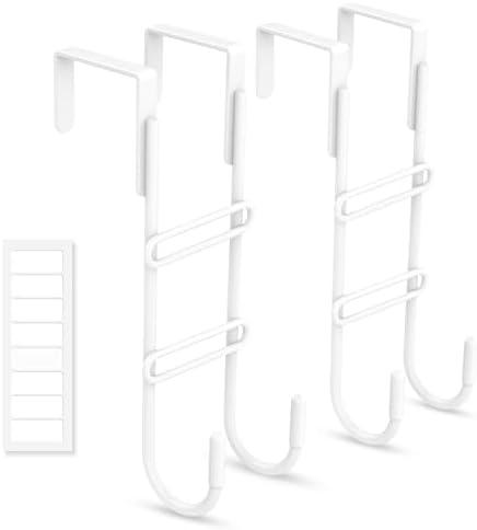 FYY 2 PCS Over the Door Hooks, Heavy Duty Double Hanger with Non-Slip Pads, No-Drill Metal Hook for Hanging Coats Towels Robes Closet Bathroom Bedroom, Fits 1.5 Inch Door Thickness, 7.87" Long, White by FYY