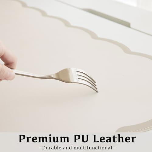Scalloped Desk Mat, 31.5" x 15.7" Large Cute Aesthetic Desk Accessories, PU Leather Computer Laptop Desk Mouse Keyboard Pad, Desk Writing Mat for Vanity/Work/Home Decor (Beige, 31.5" x 15.7") - Image 4