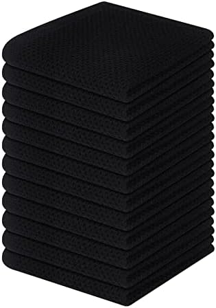Homaxy 100% Cotton Waffle Weave Kitchen Dish Cloths 12-Pack, Black by Homaxy