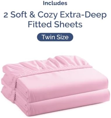 CGK Linens 2 Pack Extra Deep Twin Fitted Sheets - Light Pink - Image 4