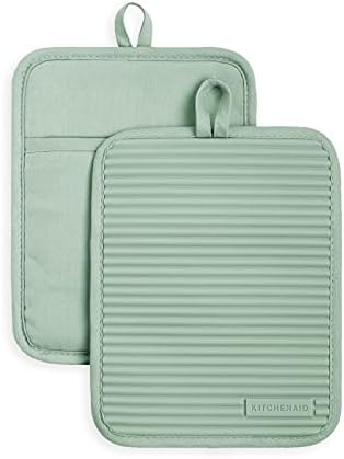 KitchenAid Ribbed Soft Silicone Pot Holder 2-Pack Set, Pistachio Green, 7"x9" - Image 2