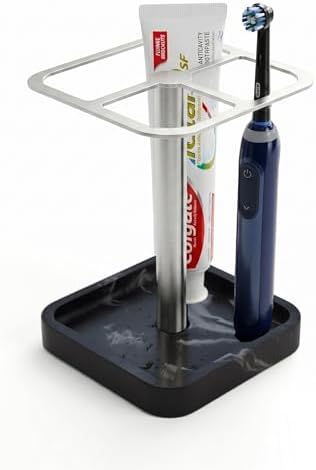 Stainless Toothbrush Holder，3-Slot Design with Resin Marble Base by ERSINNO