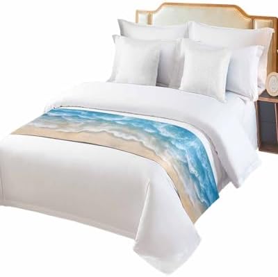 Natural Seaside Beach Scene Bed Runners for Bedroom Hotel,Decorative Bedding Scarf Ocean Wave Blue Water Ripple Bed End Blanket Bedding Runner Scarves for California King Size Beds,102x20in - Image 2
