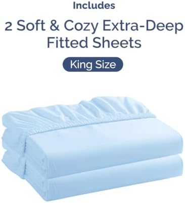 CGK Linens 2 Pack Extra Deep King Fitted Sheets - Light Blue - Image 4