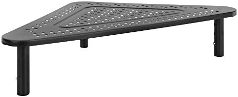 Corner Monitor Stand | Adjustable Height Corner Desk Shelf | Triangle Screen Riser, Ergonomic Space Saving Design, Ventilated. (Metal, Black) by Mount-It
