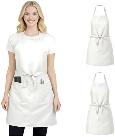 2/6/12/24 Pack Waterproof Aprons Bulk with Pockets, Polyester and PVC Coated Chef Aprons for Cooking, Painting, BBQ by NYMMOATA
