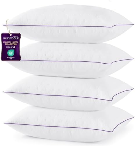 JOLLYVOGUE Pillows Standard Set of 4, Bed Pillow for Side, Back, and Stomach Sleepers, Down Alternative Filled Full Size Pillows, Luxury Hotel Quality and Machine Washable, 26" x 17", 4 Pack by JOLLYVOGUE