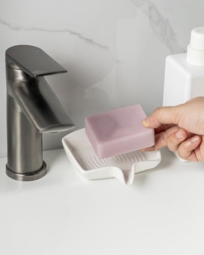 Zoeeker Soap Dish with Waterfall Design, Ceramic Soap Holder for Countertop - Image 7