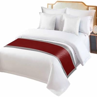 Greek Geometric Inspired Twist Line Bed Runners for Bedroom Hotel,Decorative Bedding Scarf Abstract Key Pattern on Red Bed End Blanket Bedding Runner Scarves for King Size Bed,102x20in by ZFUNCING