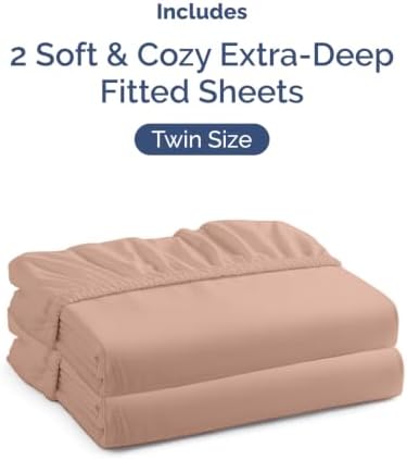 CGK Linens 2 Pack Extra Deep Twin Fitted Sheets - Mauve - Image 4