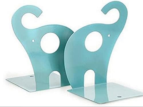 one Pair Cute Cartoon Elephant Nonskid Bookends Art Bookend Metal Bookends (Blue) by zmgmsmhendlessefforts