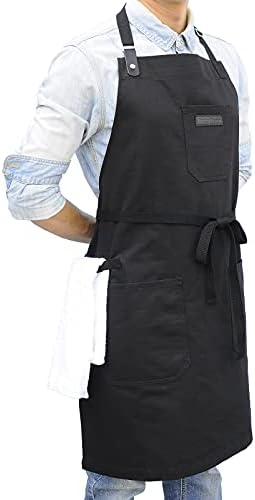 Black Kitchen Apron for Cooking, with Pockets & Towel Loop - Image 3