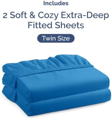 CGK Linens 2 Pack Extra Deep Twin Fitted Sheets - Royal Blue - Image 4