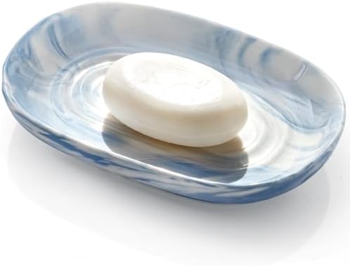 OTHIX Blue Ceramic Soap Dish with Unique Marble Texture, Decorative Bar Soap Holder for Bathroom and Kitchen, Cute Soap Dishes for Bar Soap, Jewelry, Family, Valentines Day Gifts (Blue Texture) by OTHIX