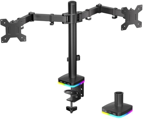 Afaloona RGB Dual Monitor Arm with USB Hub, Desk Mount for 13-27" Monitors by Afaloona