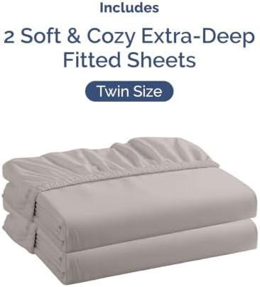 CGK Linens 2 Pack Extra Deep Twin Fitted Sheets - Light Grey - Image 4
