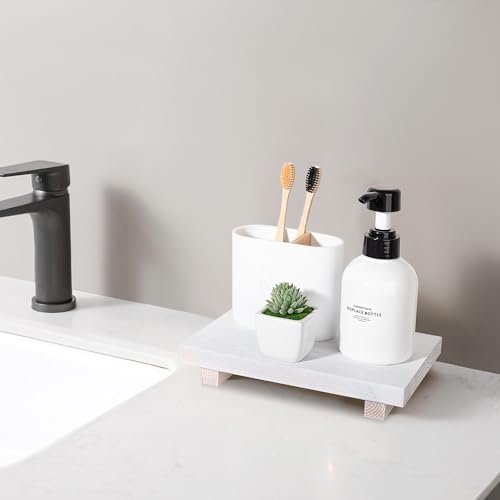 Bathroom Tray Wood Riser Kitchen Decor Soap Holder, 9" x 6" White - Image 3