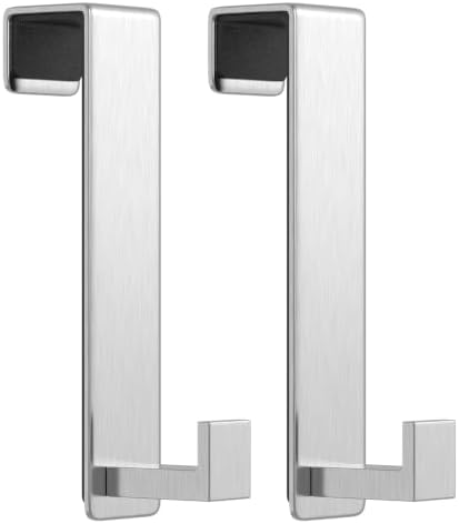 HUFEEOH Over Door Hooks, Stainless Steel Door Hanger with Non-Slip Pads, Easy Install Towel Coat Storage Fits 1-3/4" Thick Door (Silver, Fits 1-3/4" Thick Door -L Shape - 2 Pack) by HUFEEOH
