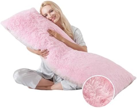 WSOFRLAC Fluffy Full Body Pillow, Long Pillow for Sleeping,Pink 20x54 by WSOFRLAC