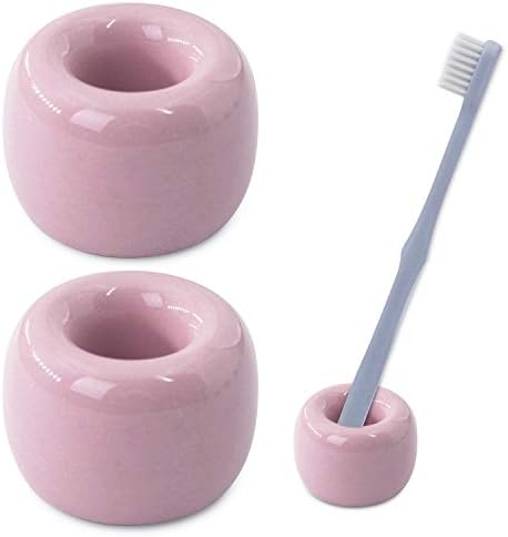 AirMoon Mini Ceramic Toothbrush Holder for Bathroom - Pink Small Countertop Organizer, Easy Clean Toothbrush Stand, Suit for Electric Toothbrush Head, Pens & Coffee Spoon, Pack of 2 by Airmoon