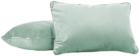 FDP 16" x 24" Velvet and Vinyl Rectangle Lumbar Pillow Set with Piping Decorative Throw Pillow for Home Dcor in Living Room, Bedroom or Lounge (2-Pack) - Aloe, 15173-347 by FactoryDirectPartners