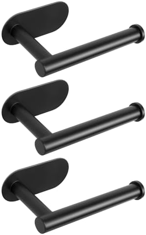 NearMoon Toilet Paper Holder Self Adhesive, Premium Thicken SUS304 Stainless Steel Rustproof Adhesive Toilet Roll Holder no Drilling for Bathroom, Kitchen, Washroom (3 Pack, Matte Black) by NearMoon