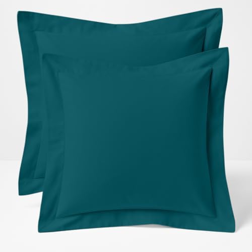 2 Pack Euro Pillow Shams 26x26 – 600 Thread Count 100% Organic Cotton Teal Square Pillow Covers with 2 Inch Flange, Soft & Smooth Premium Hotel-Quality Pillowcases Set of 2 by Cotton+Metrics+Linen