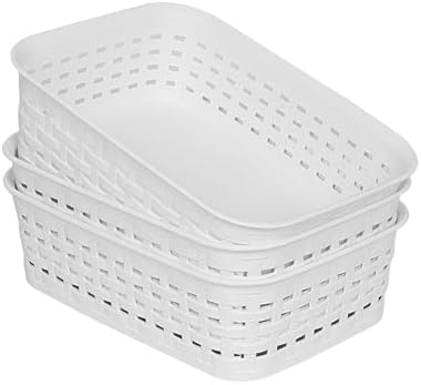 Soddeph Plastic Storage Baskets for Cabinets, Household Pantry Organization with Handle,Organizer Bins for Room,Bathrooms,Under-Sink,Kitchen (White, XS-3PACK) by Soddeph
