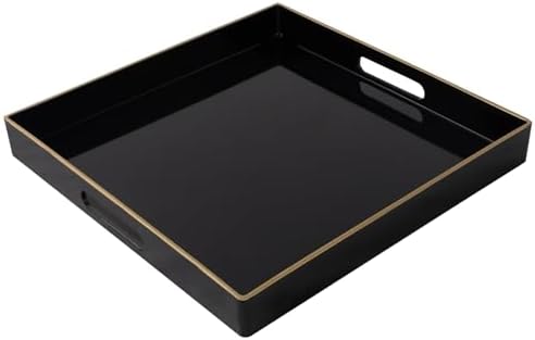 MAONAME Black Decorative Tray, Square Plastic Serving Tray with Handles by MAONAME