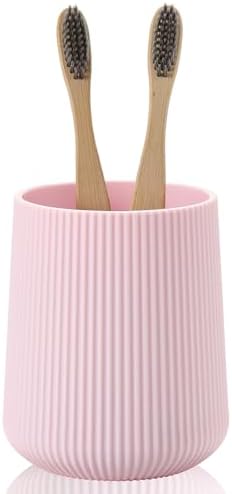 YAUKPH Pink Striped Toothbrush Holder by KellyHome