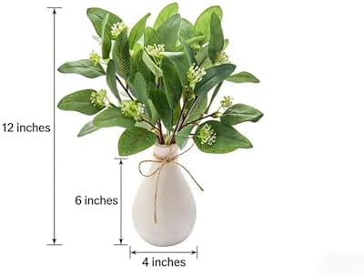 12 Inch Artificial Eucalyptus Plant in White Ceramic Vase Faux Greenery Arrangement with Buds Small Farmhouse Tabletop Decor for Bathroom Bedroom Kitchen Office - Image 2