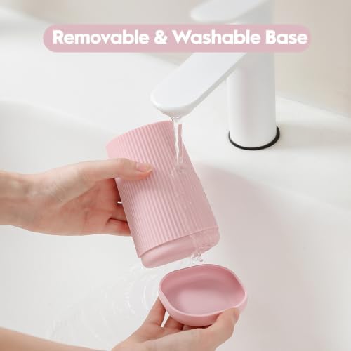 YAUKPH Small Single Toothbrush Holder with Silicone Bottom Pink - Image 5