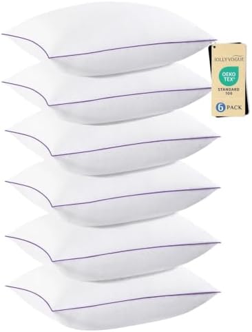 JOLLYVOGUE Pillows Standard Size Set of 6, Washable Supportive 6 Pack Bed Pillows with Super Soft Down Alternative Fill, Luxury Fluffy Hotel Quality for Side, Back and Stomach Sleepers by JOLLYVOGUE